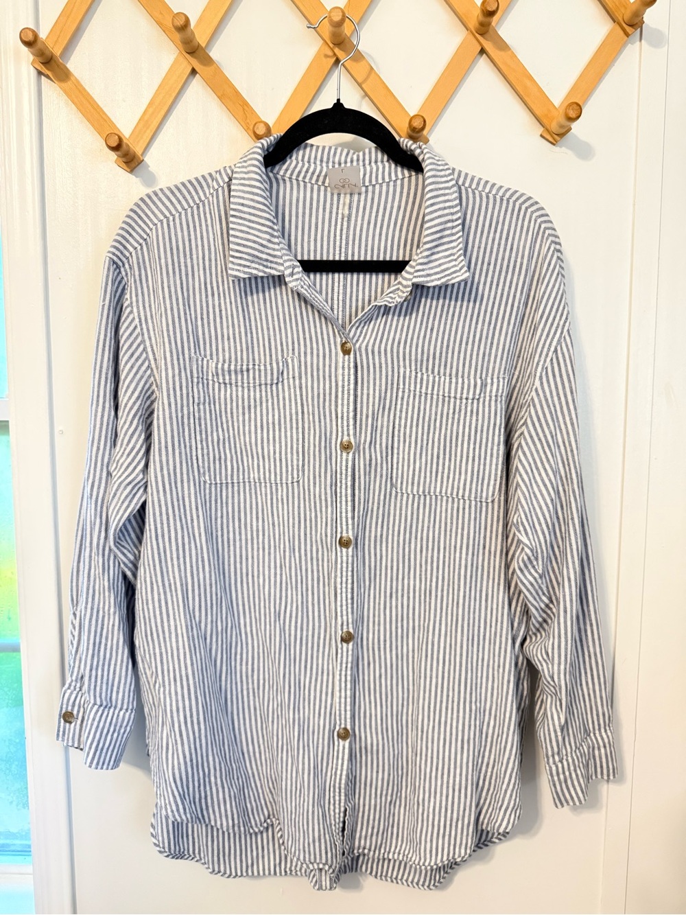 Casual Women’s Striped Button-Down Shirt - Blue/White
